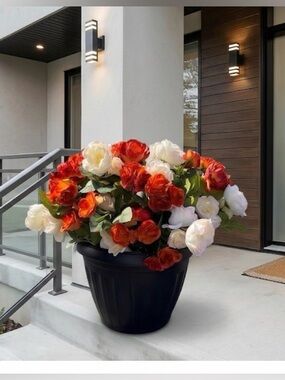 Tahari Red and White Faux Rose Arrangement in Black Planter